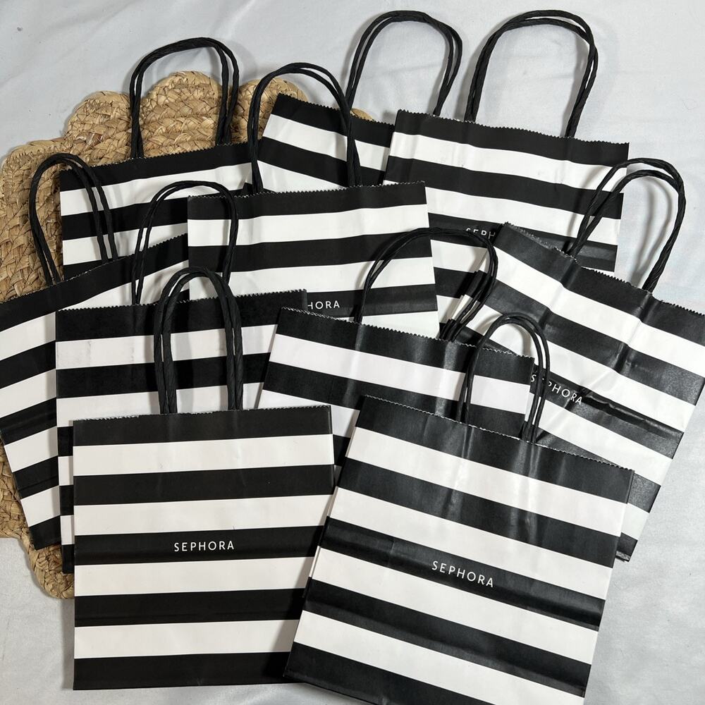 Sephora Paper Shopping Gift Bags 6.25x6.25x3 Black & White Stripes Lot of 10